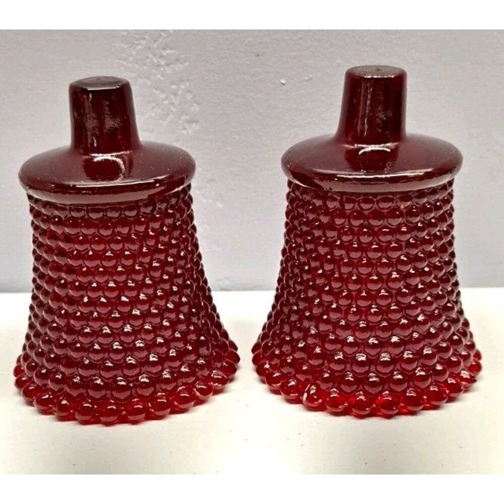 Vintage Ruby Red Hobnail Glass Peg Votive Candle Holders MCM Textured Set of 2